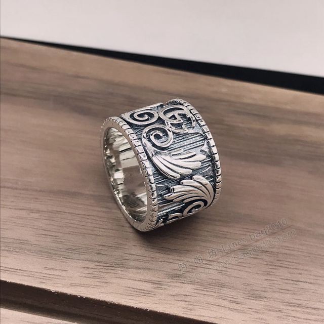 GUCCi飾品 古馳925男寬版雙G戒指 Gucci風尾花潮流食指環 搖滾抖音款  zgbq1114